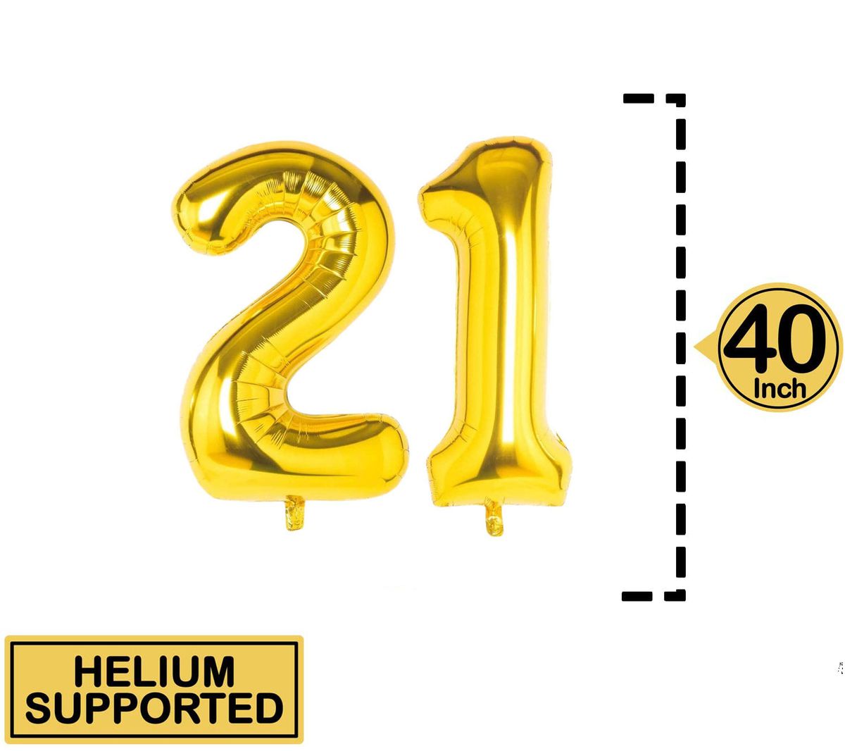 gold 21 foil balloon size