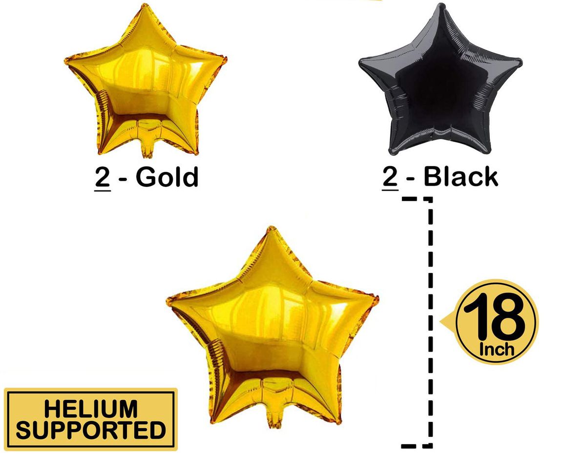 black and gold foil balloon stars