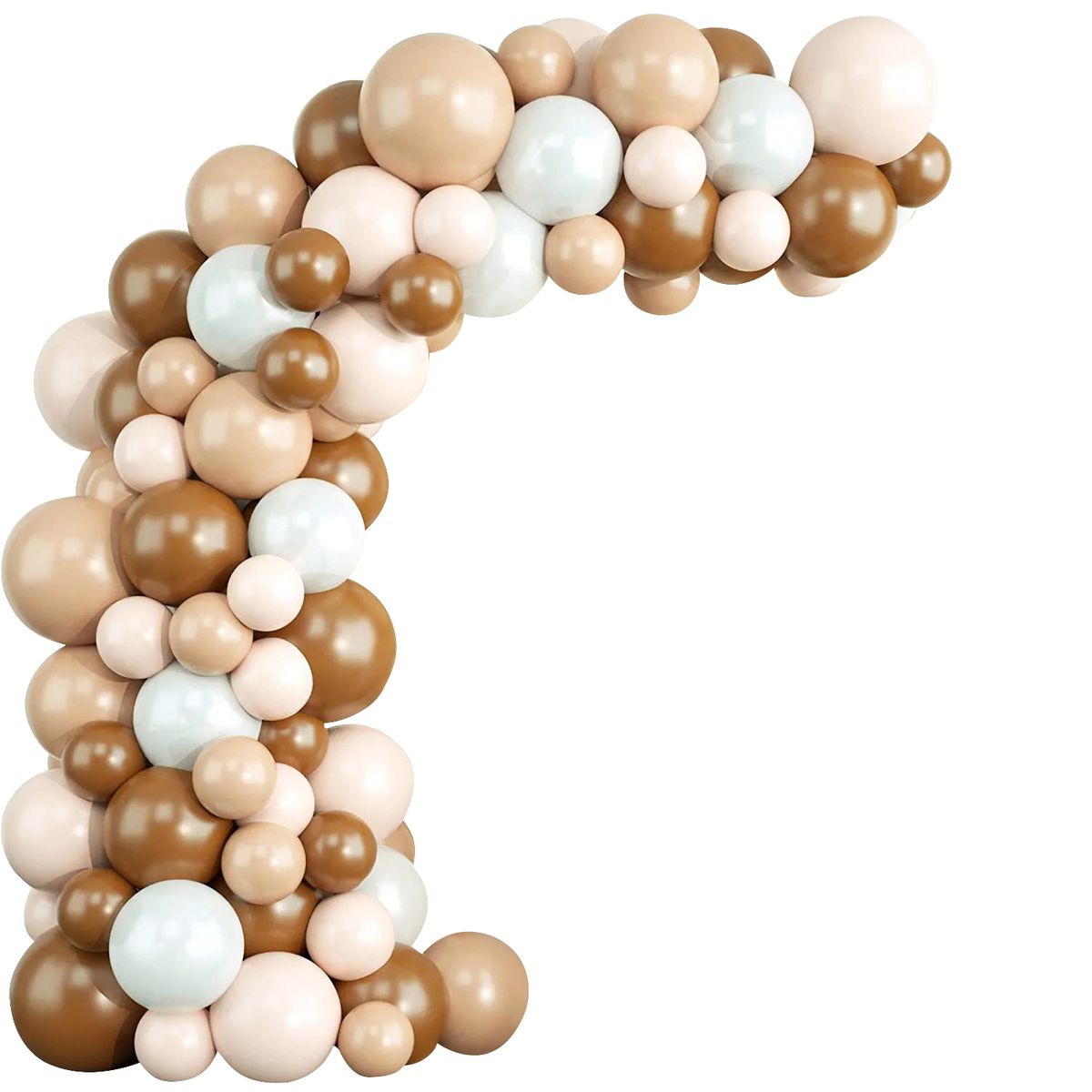 beige brown and white balloon arch kit on white background
