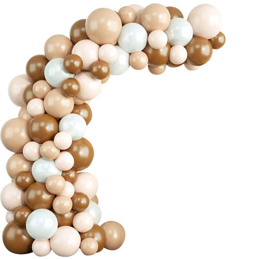 beige brown and white balloon arch kit on white background