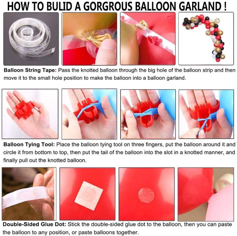 how to build a balloon arch kit with tying tool glue dot and string tape