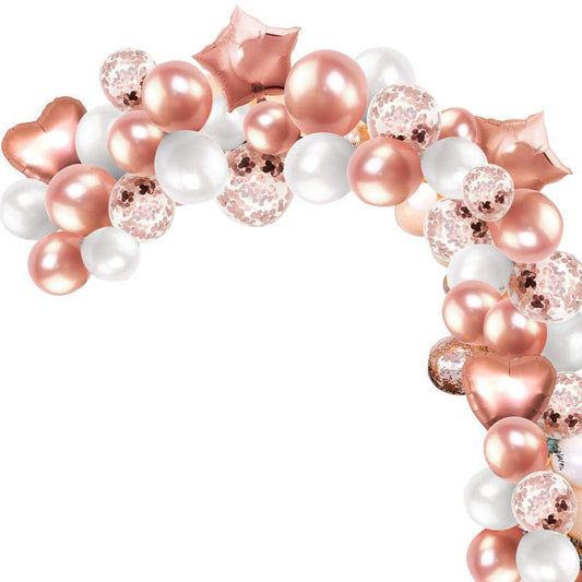 rose gold hearts and starts balloon arch kit display image