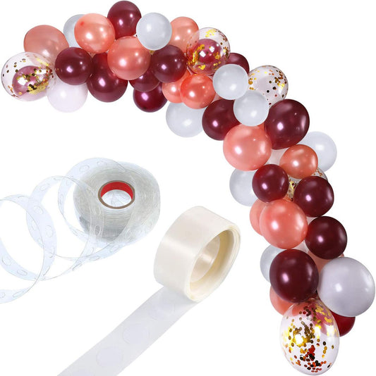 rose gold and white burgundy balloon arch with tape and glue dots on white background