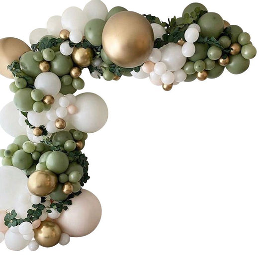 sage green and gold balloon arch kit display