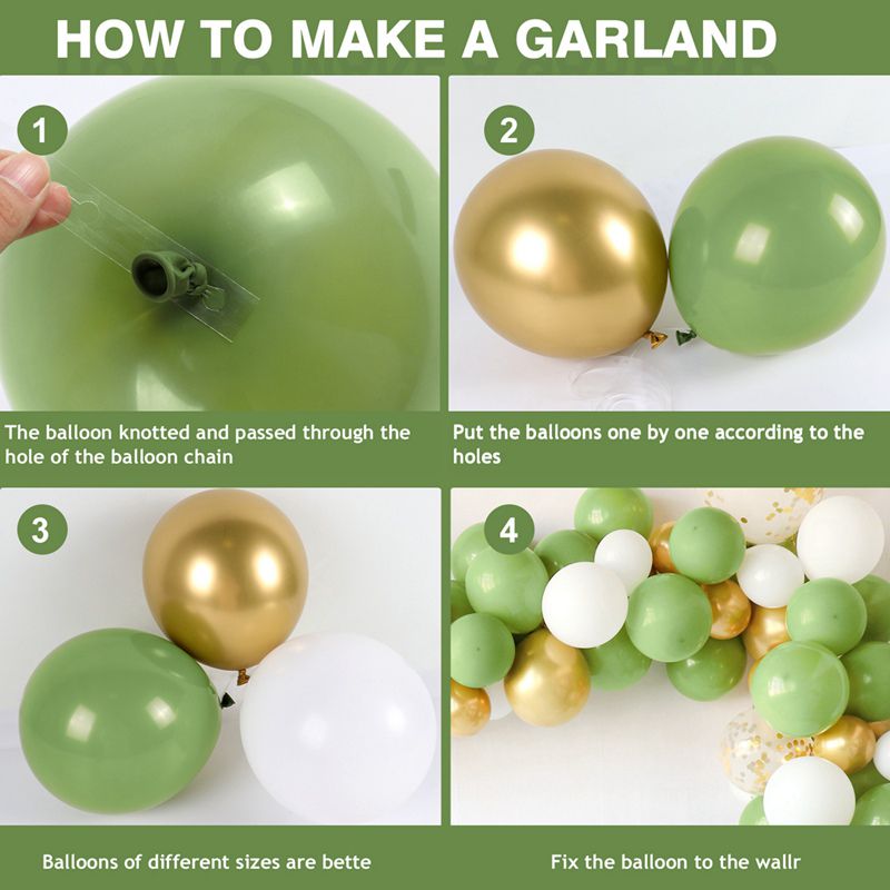 step by step how to make a garland sage green and gold balloons and balloon chain