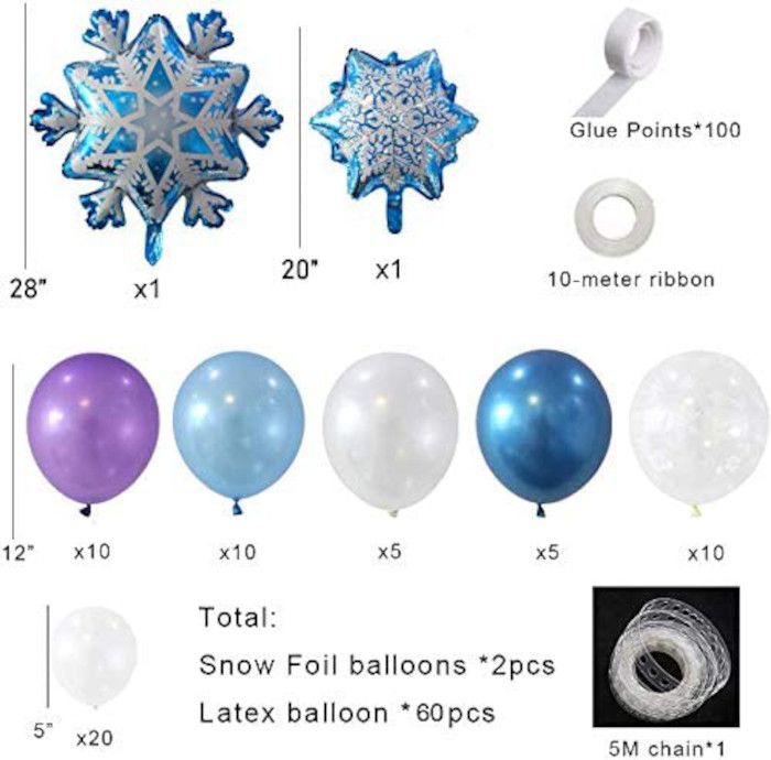 balloon content of snowy winter snow flake foil balloon with latex balloons and glue dots and ribbon