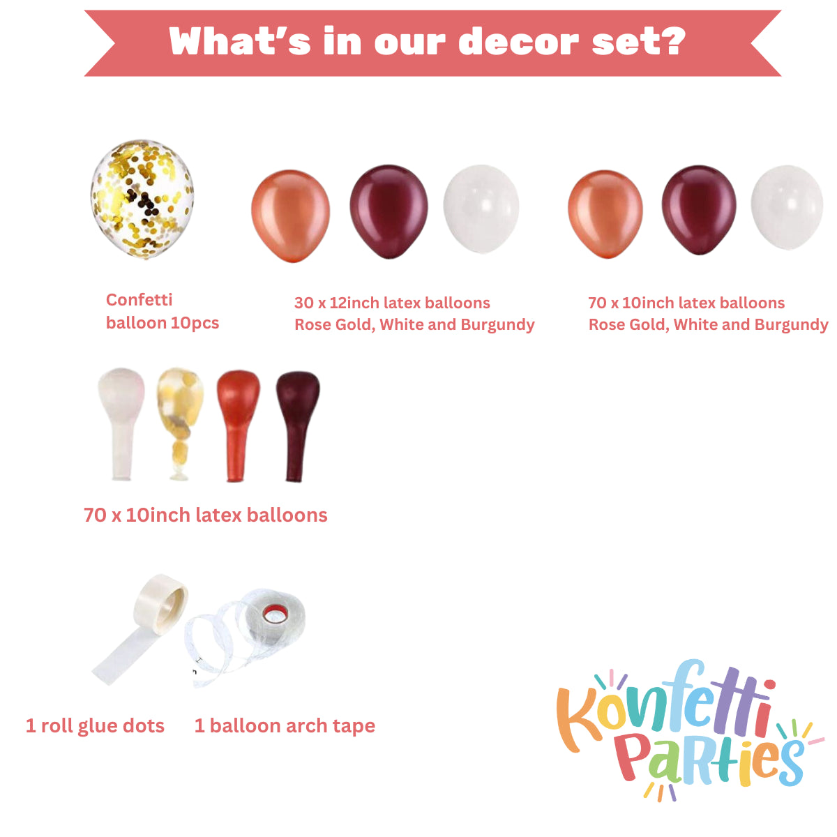 Balloon Arch Kit - Rose Gold White & Burgundy