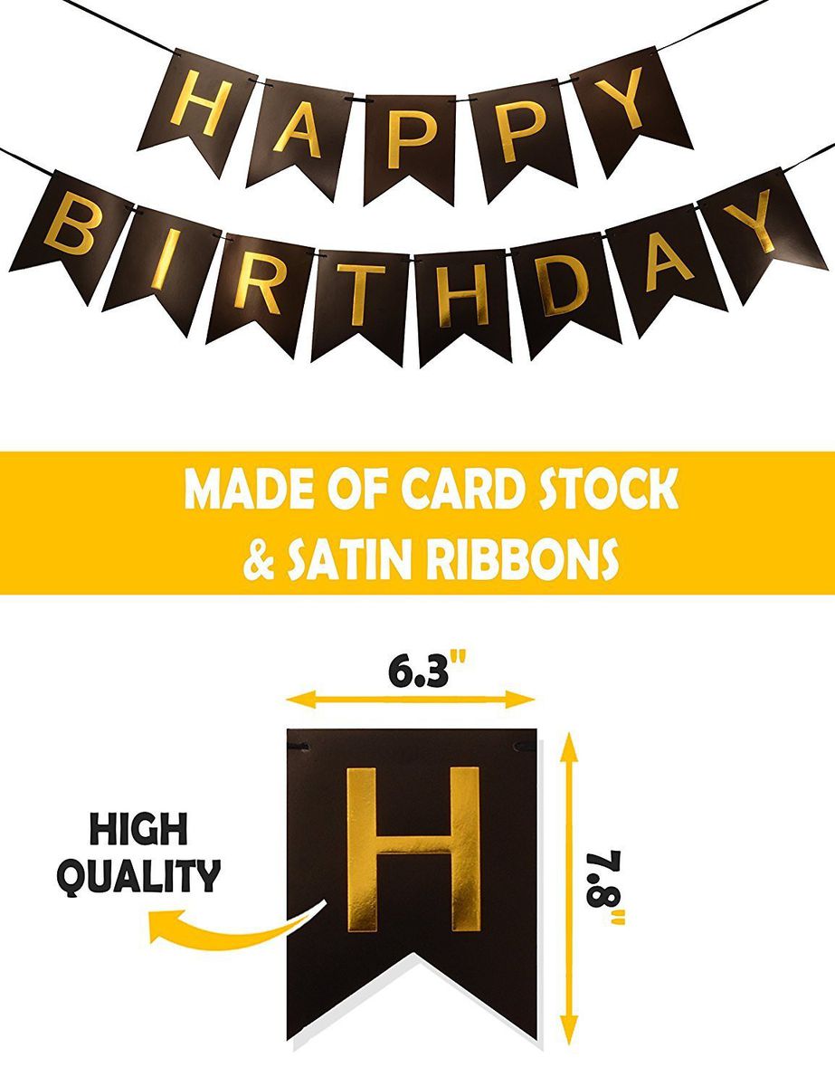 black and gold happy birthday bunting