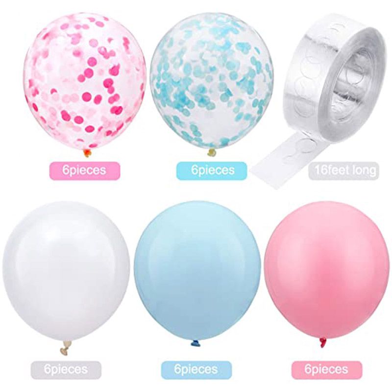 content balloons white blue and pink with confetti balloon and glue dots
