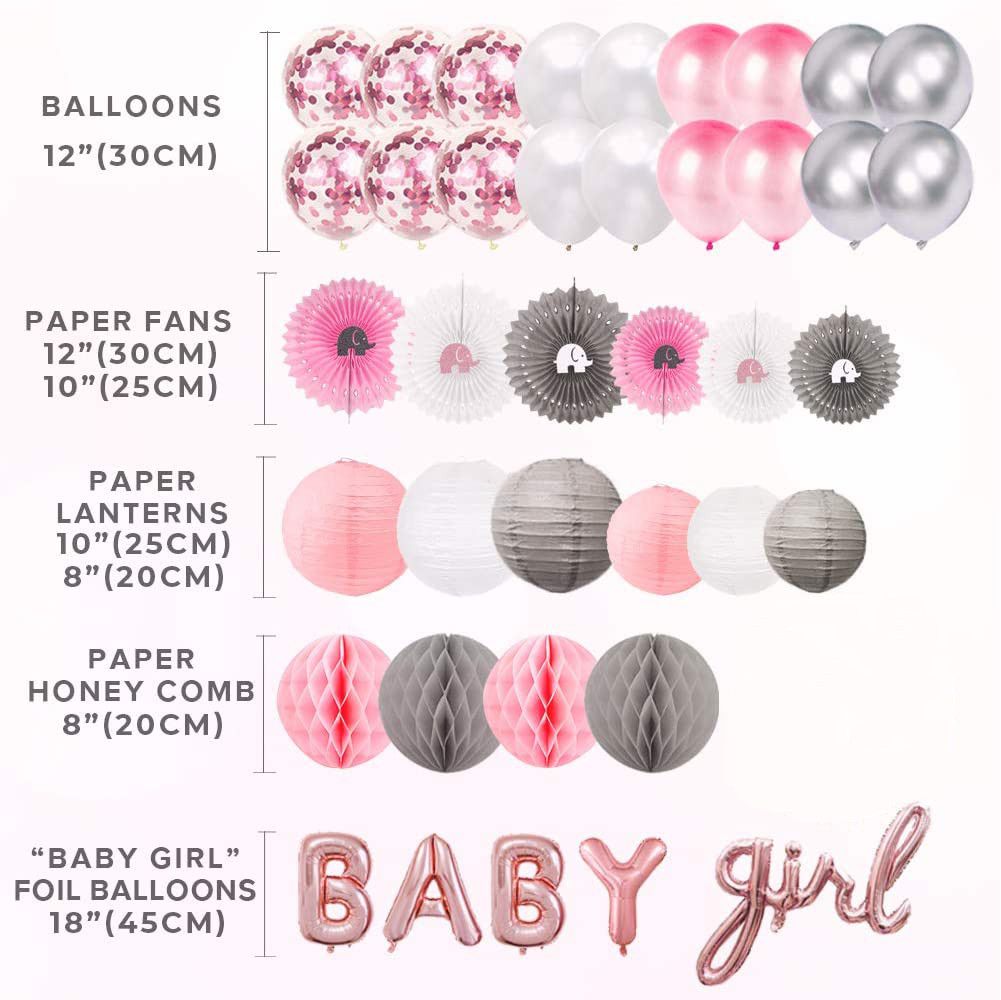 Party Balloon Banner Kit - Pink & Grey Baby Elephant - Konfetti Parties