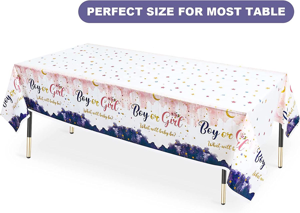 boy or girl gender reveal table cloth pink and blue