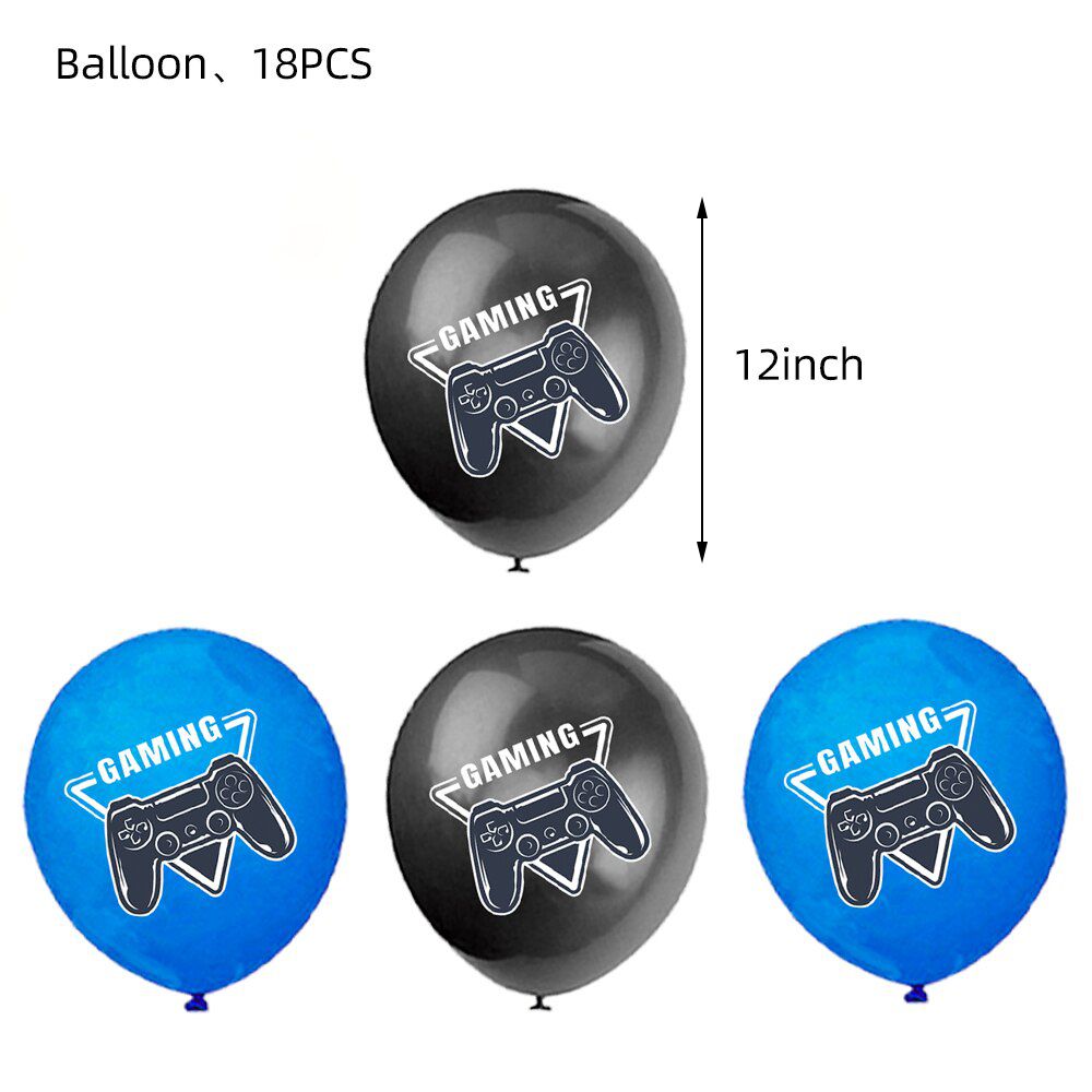 blue and black latex gaming controller balloons