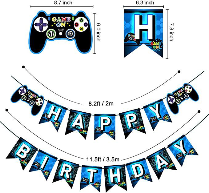 happy birthday level up gamer bunting blue
