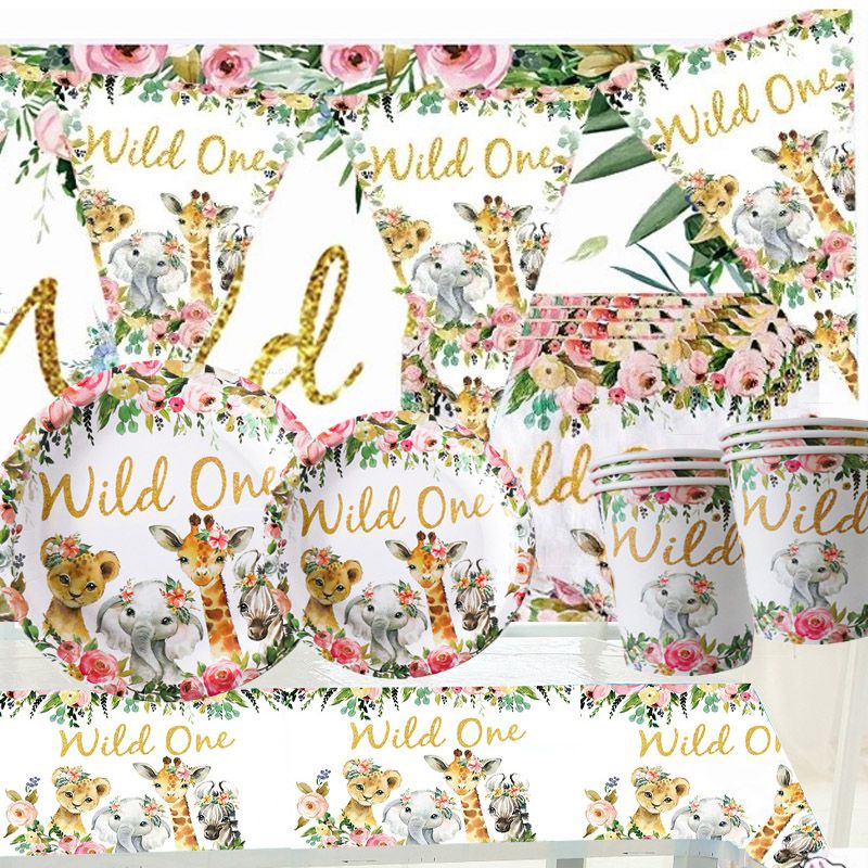 wild one boho serviettes plates and cups with banner pink