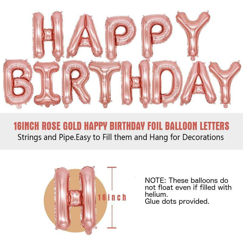 happy birthday foil rose gold balloon letters sizing