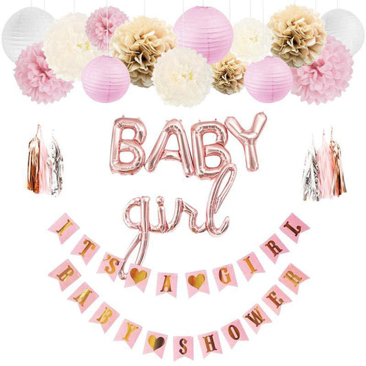baby shower rose gold foil balloon and banner party kit