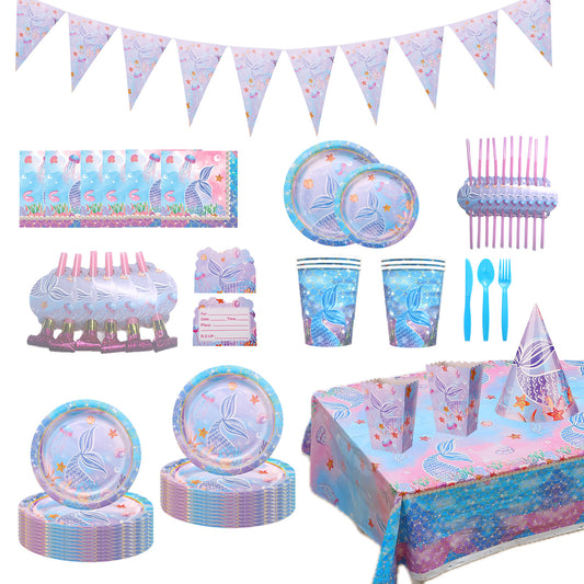Birthday Party Table Setting DIY Decoration Set - Pink Mermaid