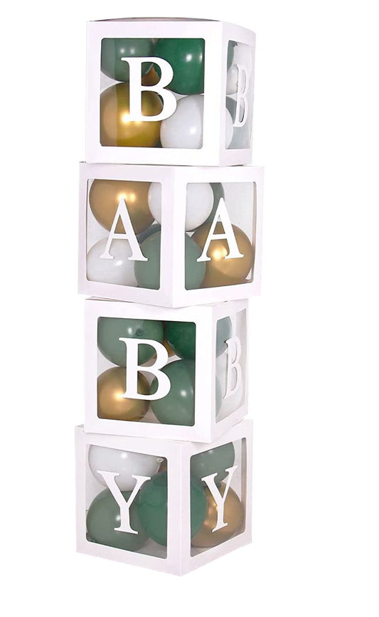 green white and gold baby boxes on white background