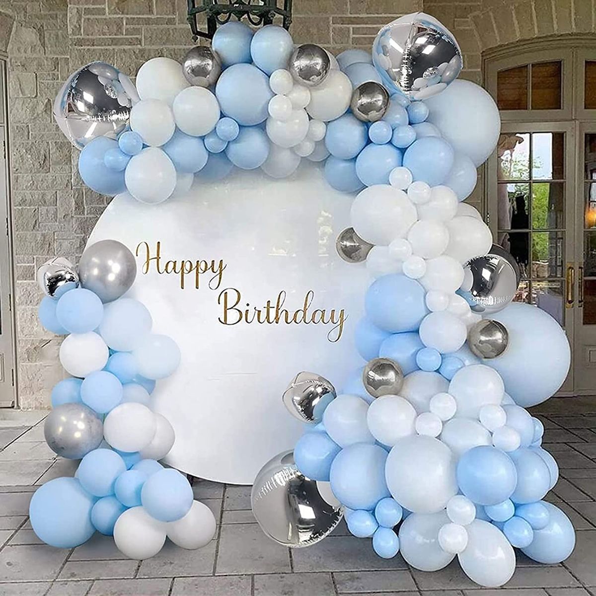 happy birthday blue white and pastel birthday display 