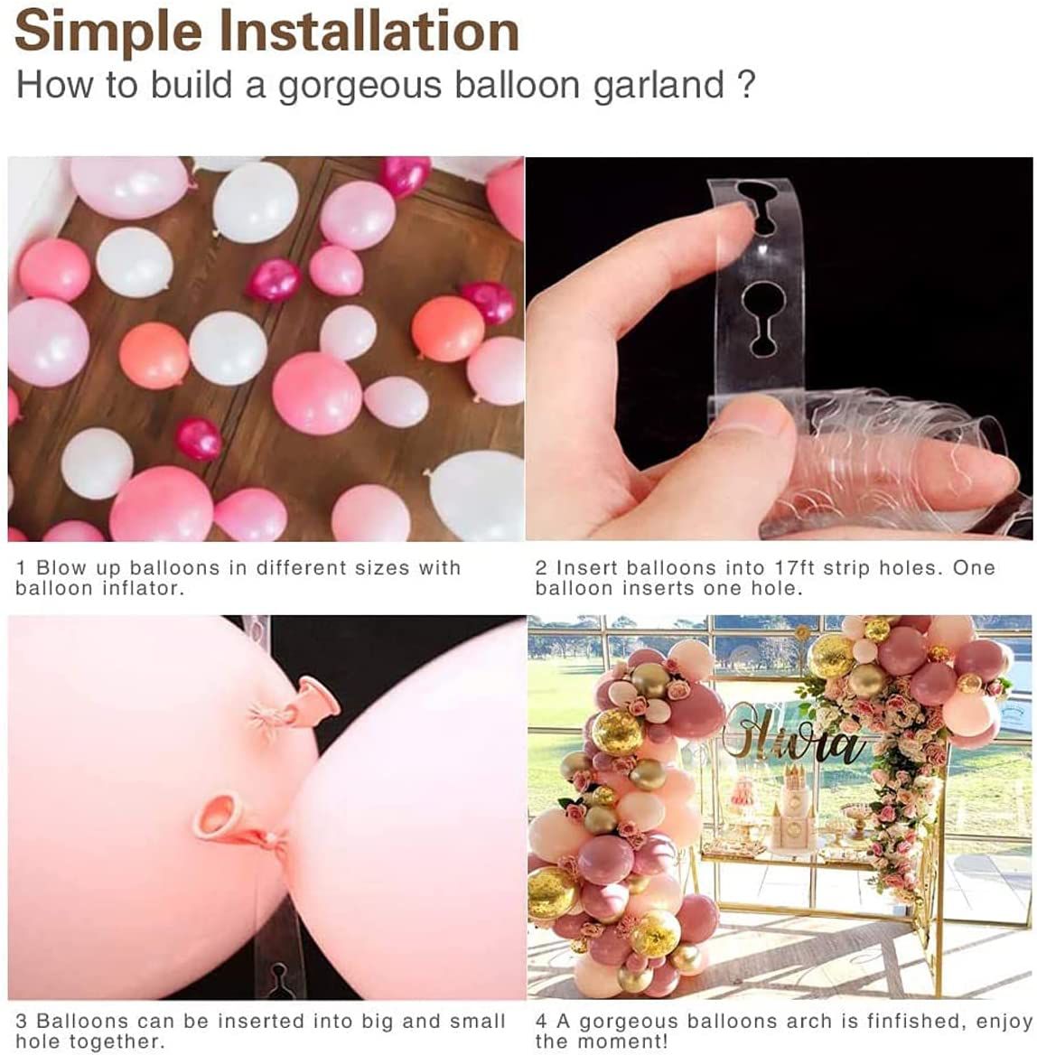 step by step how to build pink gold foil balloon garland 