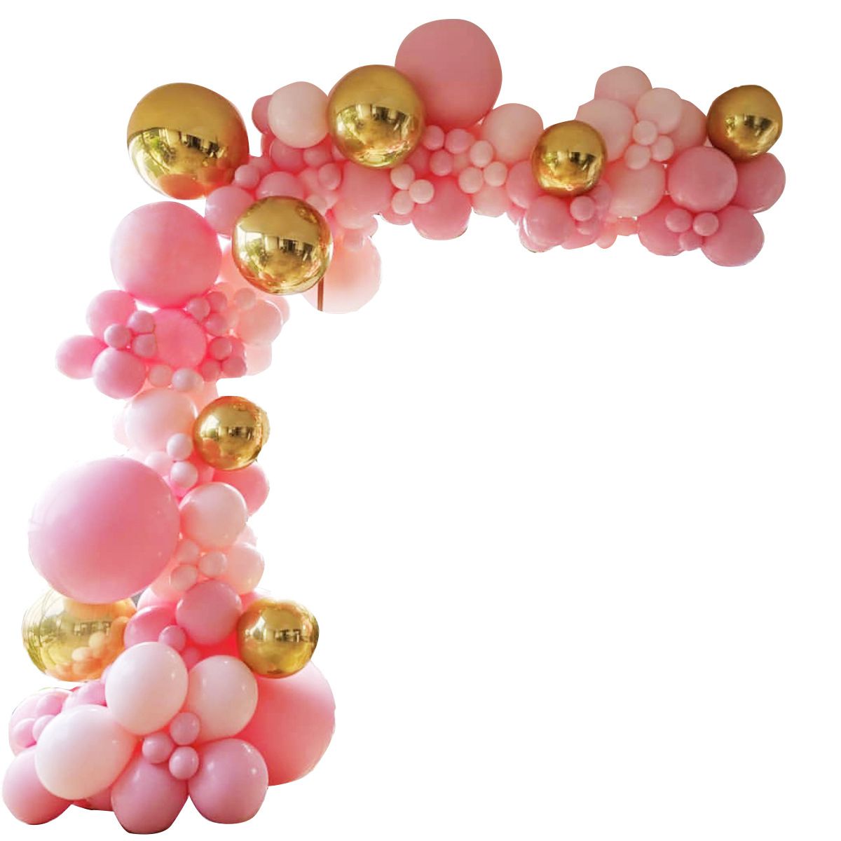 pink and gold foil balloon arch display 