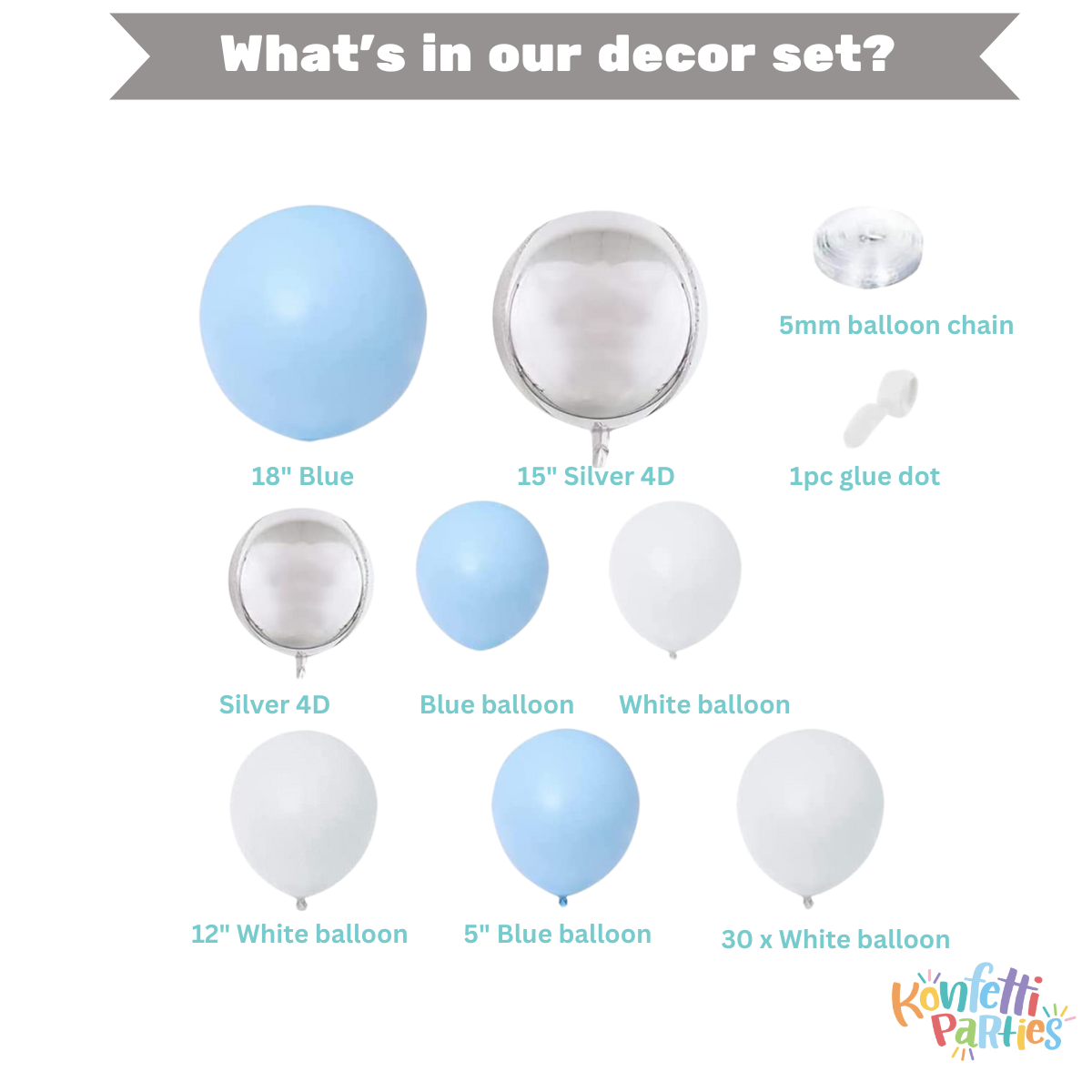 Balloon Arch Kit - Pastel Blue White & Silver