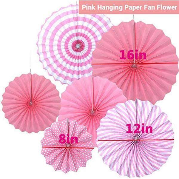 pink and white paper fan first birthday content kit 