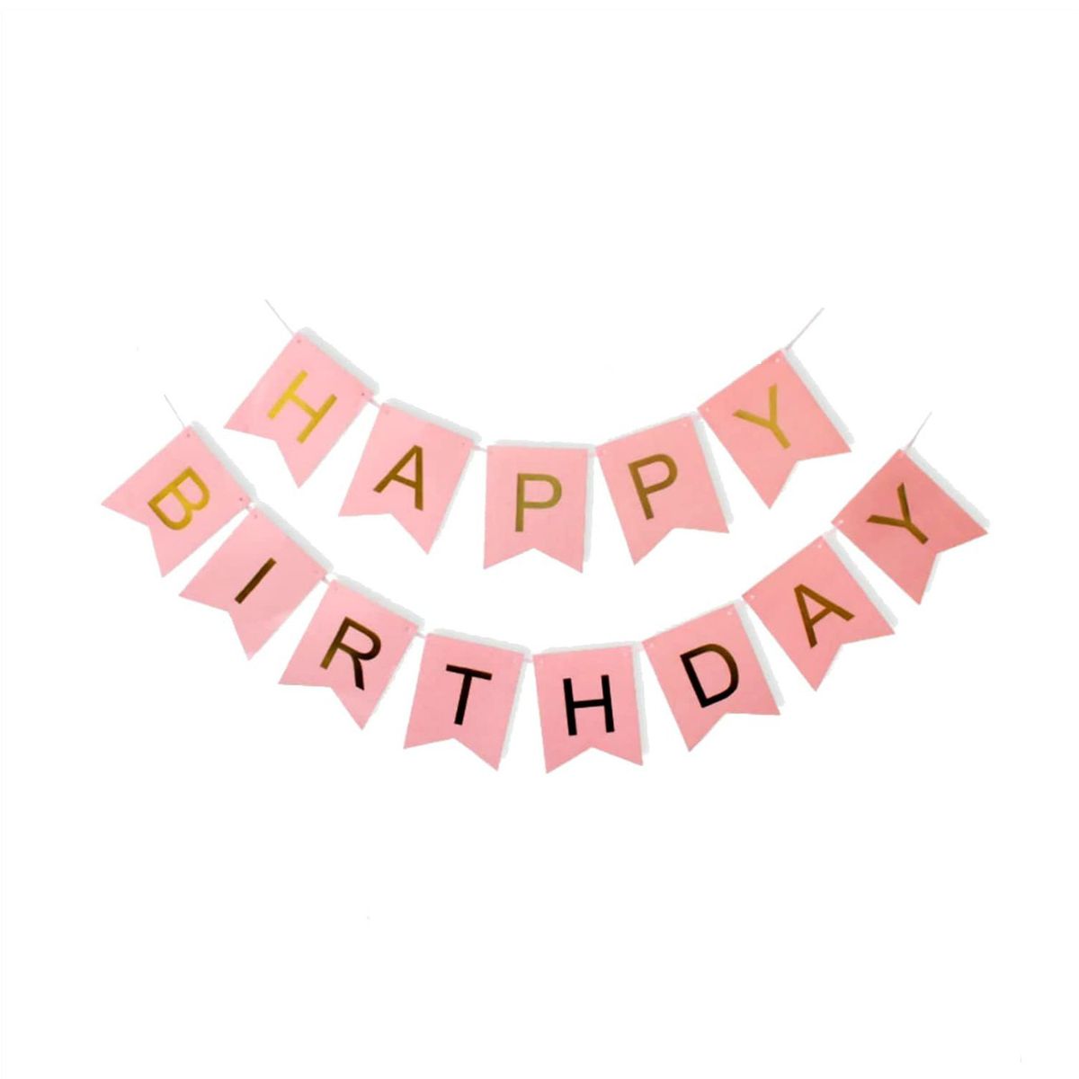 happy birthday pink bunting and gold text 