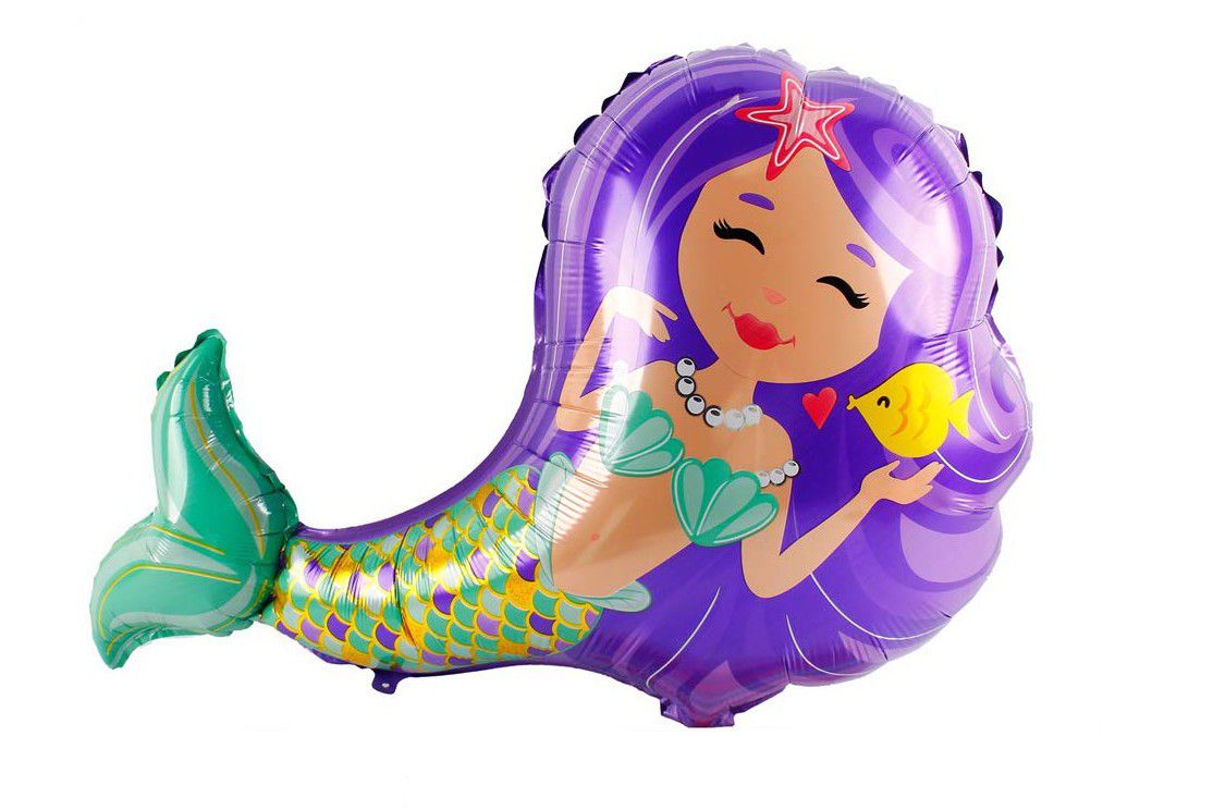 mermaid foil balloon purple on white background 