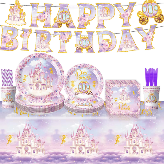 Birthday Party Table setting DIY Decoration Set - Purple Princess