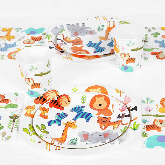 more forest jungle plates and cups with colourful animals