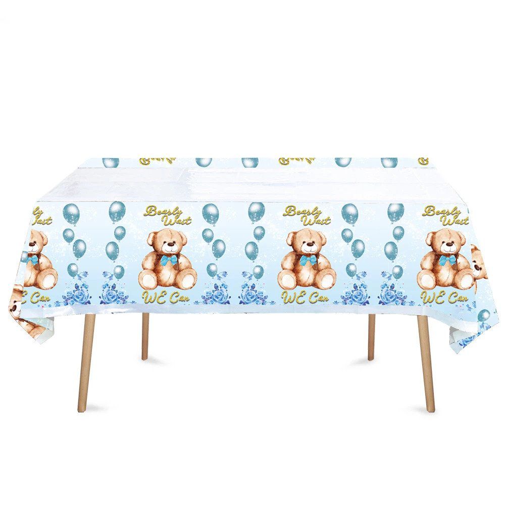 teddy bear table cloth blue 