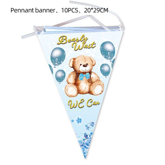 teddy bear blue pennant banner with teddy and gold text 
