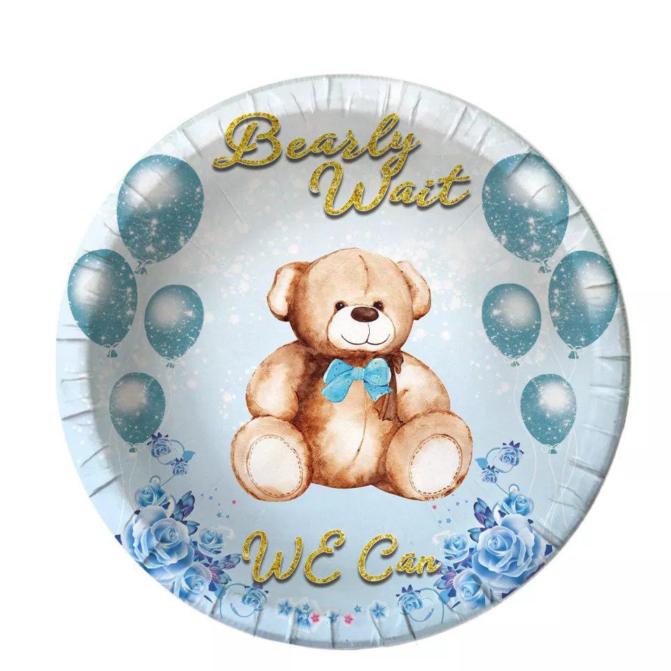 teddy bear paper plates blue 