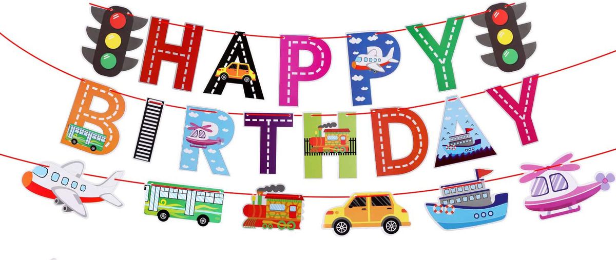 transportation happy birthday bunting 
