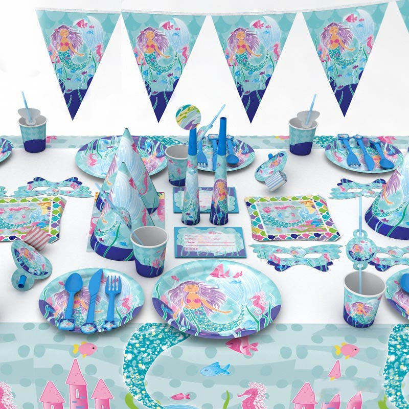 kids mermaid birthday party table decor and supplies kit