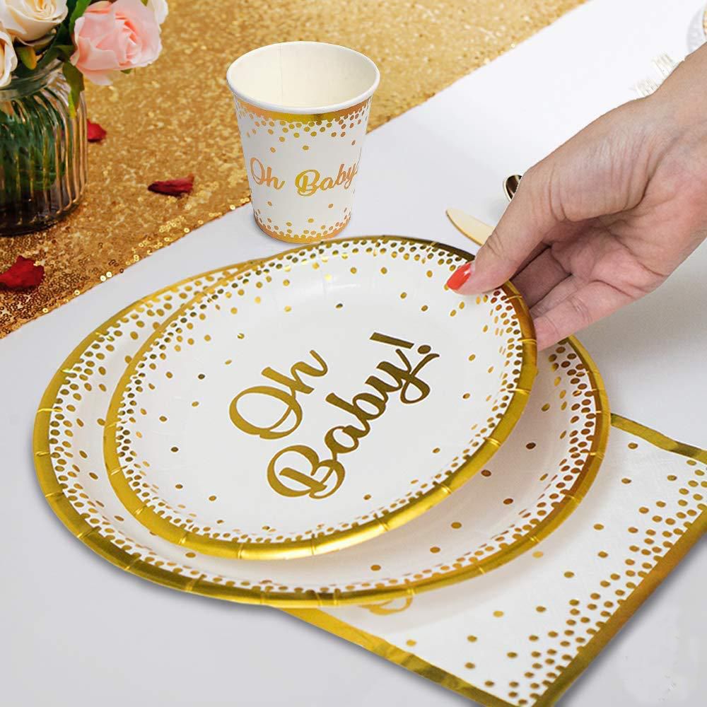 oh baby gold paper plate and serviettes with paper cup 