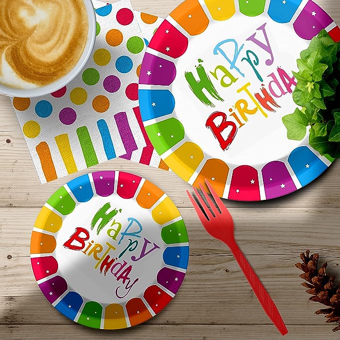 happy birthday party supplies and table decor for kids birthday 